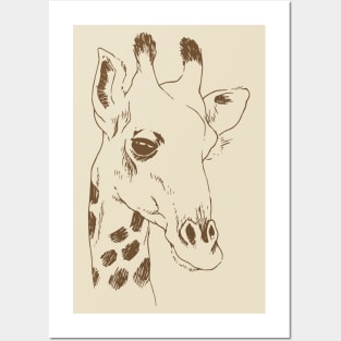 Giraffe Head Line Art Posters and Art